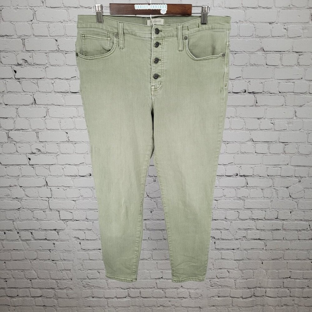 Madewell Muted Green High Rise Button Fly Stretch Skinny Jeans Size 32 (34x25.5)